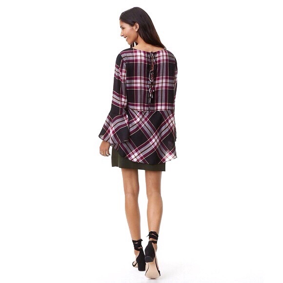 Ann Taylor LOFT Plaid NWT Semi-Sheer Red Plaid Tie Back Tunic Small - Picture 6 of 11